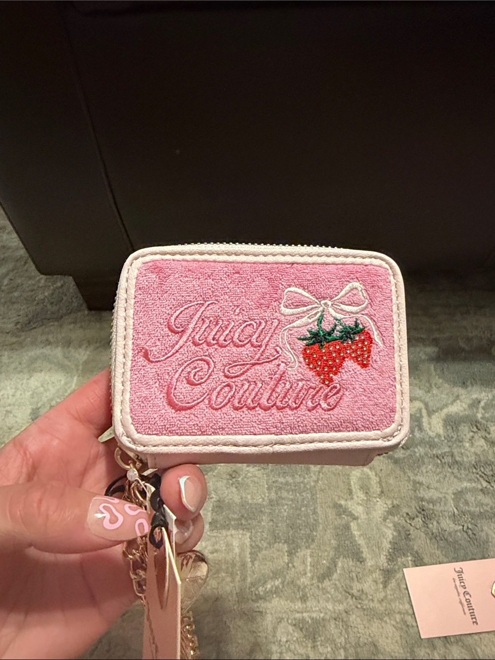 Juicy Couture Pink Terry Strawberry Zip Coin Pouch